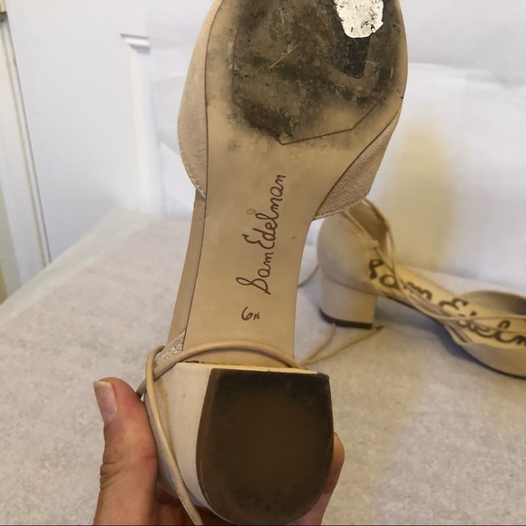 Sam Edelman Suede Leather Loretta Pumps in Natural Naked Cream lace up 6.5 - Picture 10 of 13